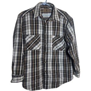 Vintage St.‎ John's Bay Flannel Shirt Men's Large Tall Gray Plaid 100% Cotton